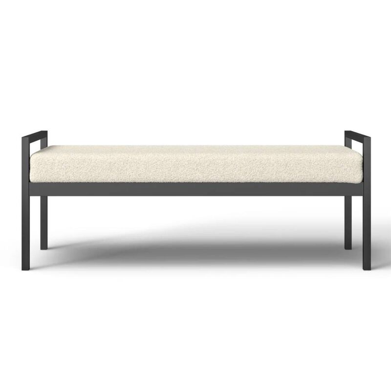 Hivvago Modern Industrial Bed Bench with Black Metal Frame and Cream Upholstered Cushion