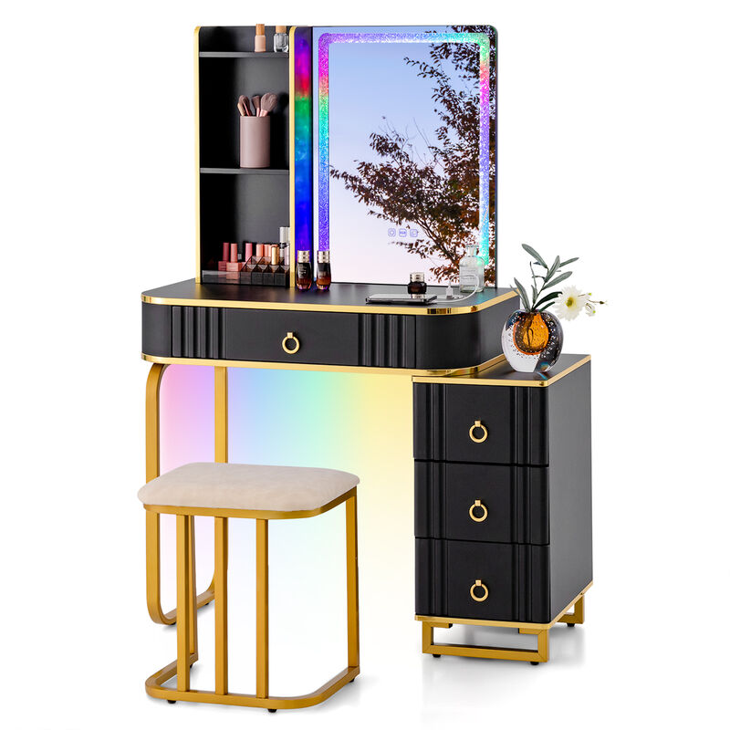 Vanity Table Set with RGB LED Lights and Wireless Charging Station