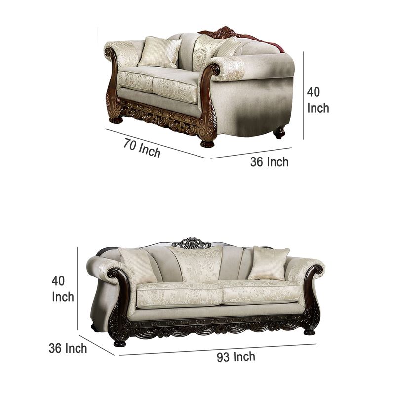 Delie 2pc Sofa Loveseat Set, Ivory Chenille, 4 Accent Throw Pillows image number 4