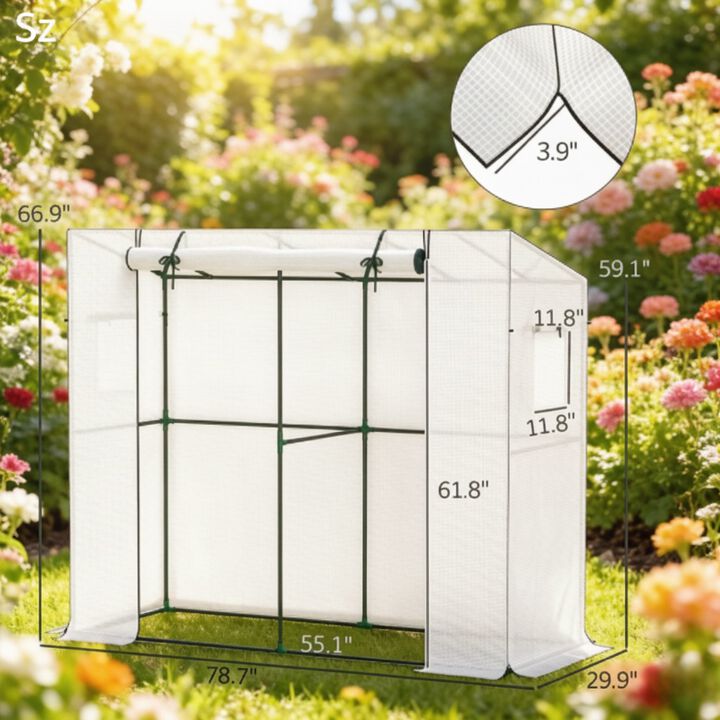 WOW PIONEER Portable Walk-in Outdoor Lean-to Small Greenhouse with Roll-up Door and Mesh Windows for Indoor and Outdoor Plant Growth