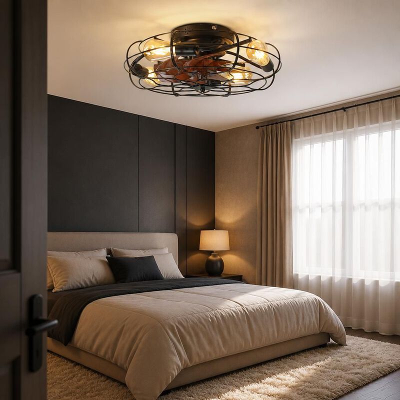 ELEMENT ACE Industrial Caged Ceiling Fan with Light, 6-Speed Reversible Motor, Remote Control Timer, Low Noise Farmhouse Industrial Decor for Indoor Home Spaces image number 2