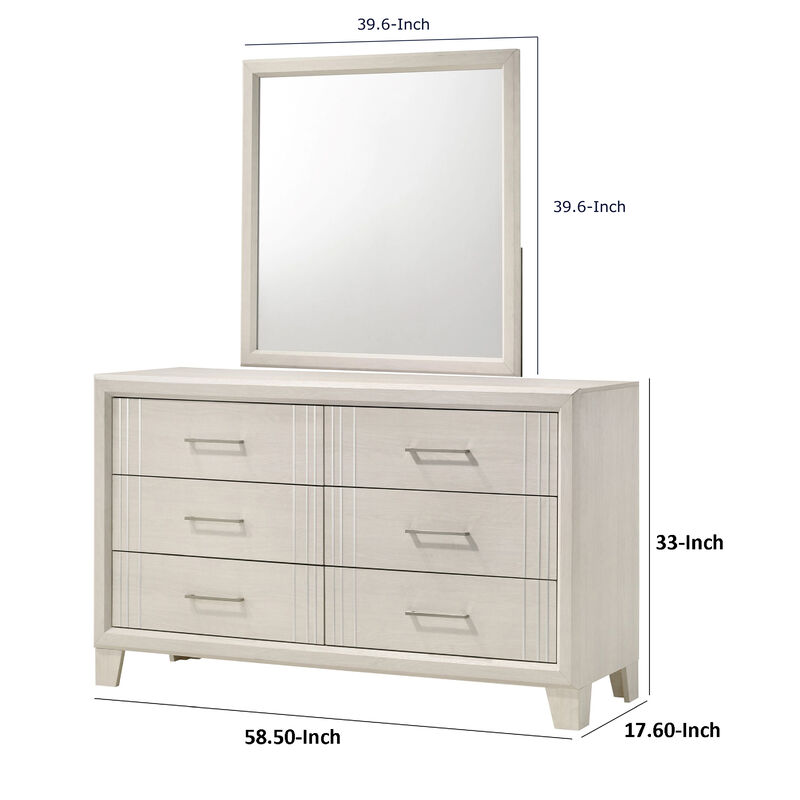 Charie Wide Dresser and Mirror Set, 6 Spacious Drawers, Tapered Legs, White Wood image number 5
