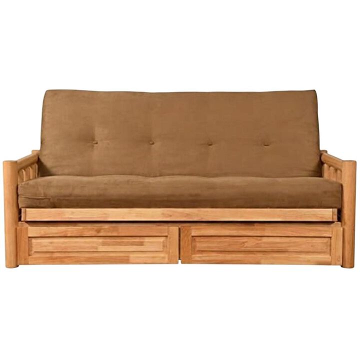 Lodge Frame-Natural Finish-Suede Peat Mattress-Storage Drawers