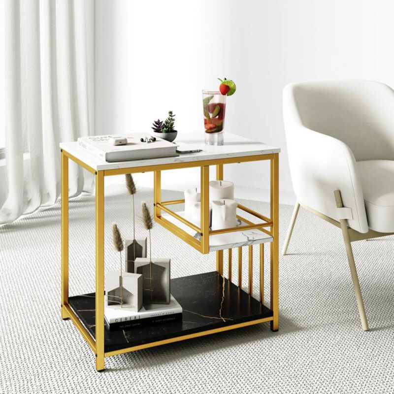 Hivvago 3-Tier Multi-function Marble End Table with Storage Shelf