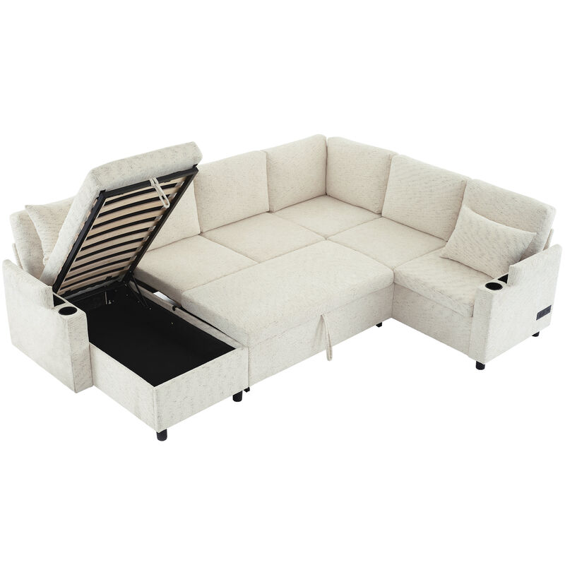 Merax Sectional Sofa with Storage and 2 Cup Holders