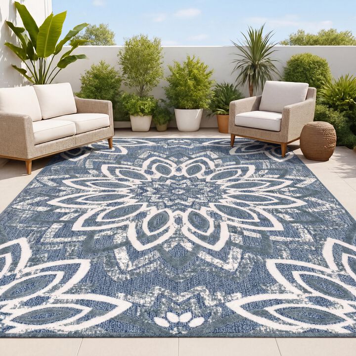 Flora Abstract Bold Mandala High-Low Indoor/Outdoor Area Rug