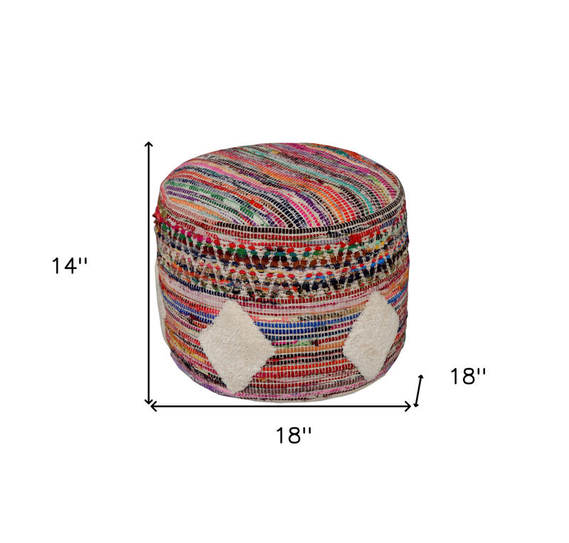 Upholstered Cylinder Pouf &ndash; Geometric Round Ottoman Footstool