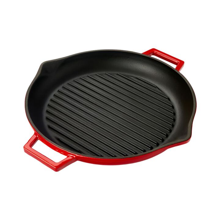 Cast Iron dia.11.75" h:2" 3 qt. Round Red Cast Iron Pan