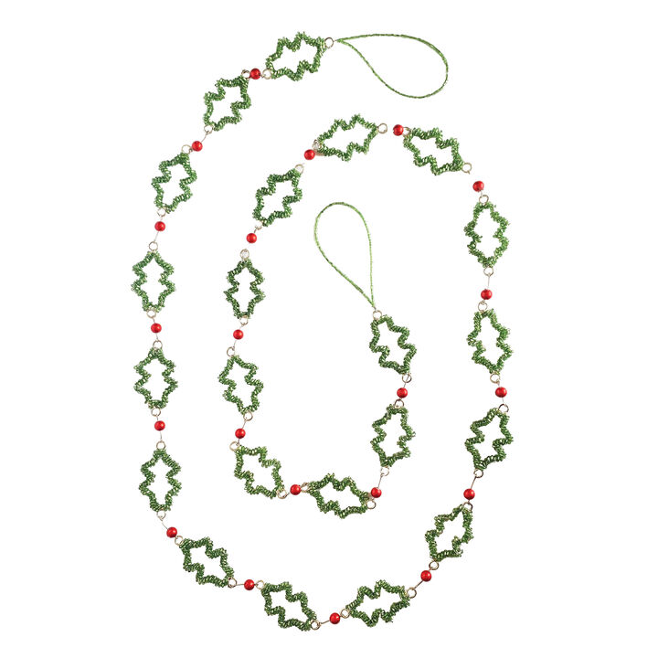 Glass Beaded Holly & Berries Garland with Iron Accents