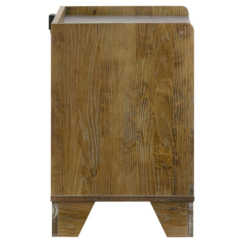 Nolan Nightstand with LED Cubby, Drawer and Marble Top, Brown Wood image number 3