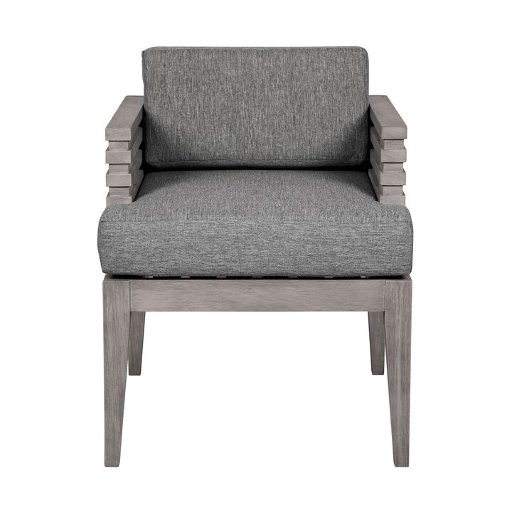 Hida 24 Inch Outdoor Patio Dining Chair, Ridged Gray Wood, Olefin Cushions - Benzara