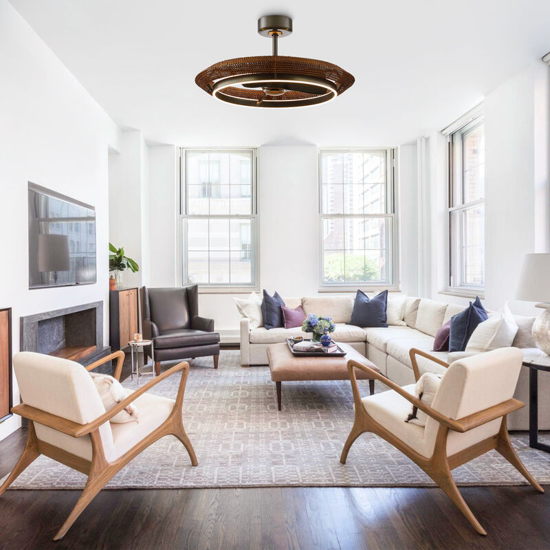 33.1" Farmhouse Graphite Silver Rattan Caged Dimmable Ceiling Fan with Light and Remote