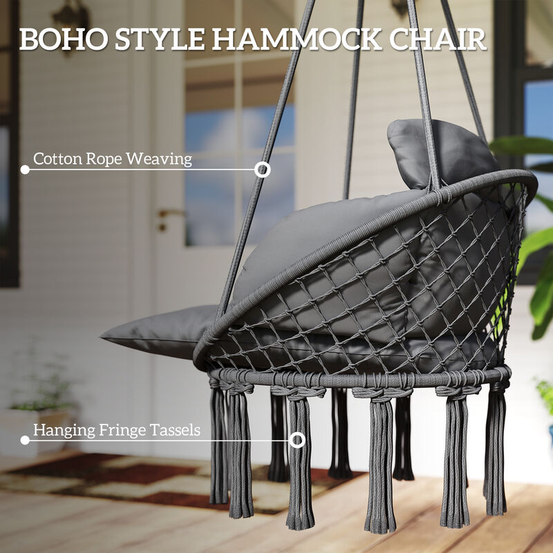 Hivvago Macrame Hammock Swing Chair with Cushion & Stand image number 4