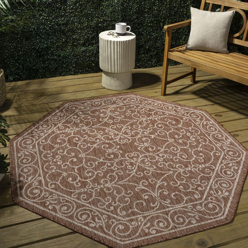 Charleston Vintage Filigree Textured Weave Octagon Indoor/Outdoor Area Rug