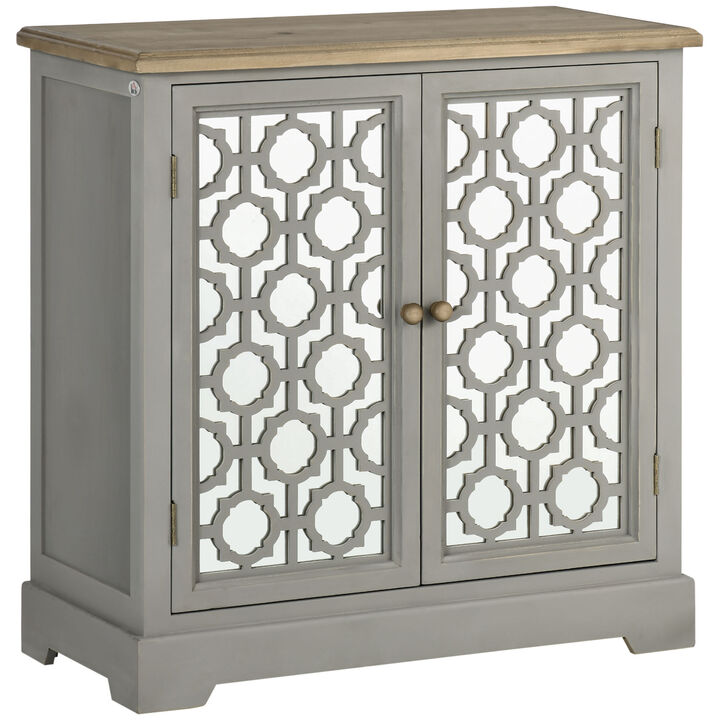 Rustic Storage Cabinet Sideboard Buffet Cabinet with Double Glass Doors, Grey