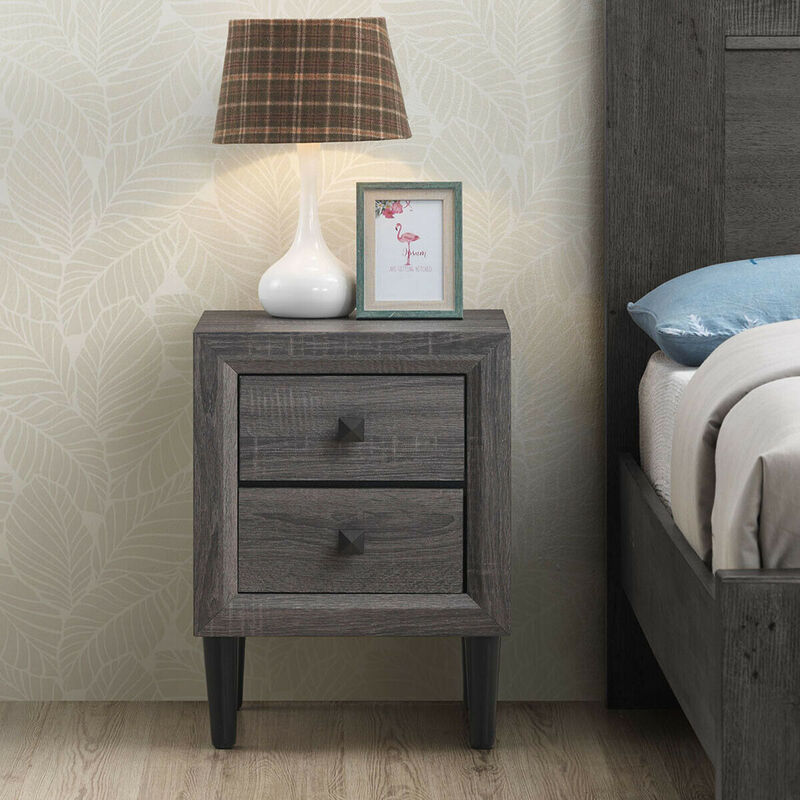 Set of 2 Multipurpose Retro Nightstand with 2 Drawers