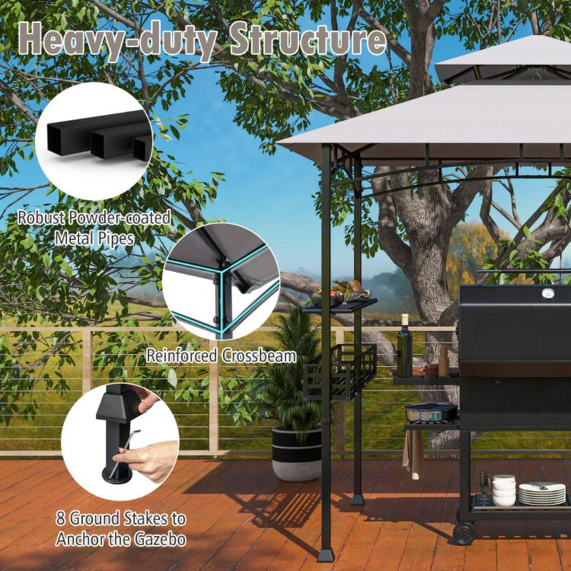 Hivvago 8 x 5 FT Outdoor Grill Gazebo with 2 Side Shelves and 20 Hooks