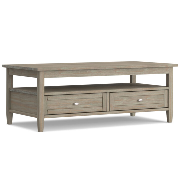 Warm Shaker SOLID WOOD 48 inch Wide Rectangle Transitional Coffee Table in Distressed Grey