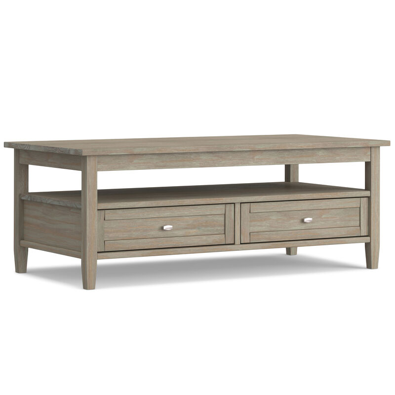 Warm Shaker SOLID WOOD 48 inch Wide Rectangle Transitional Coffee Table in Distressed Grey
