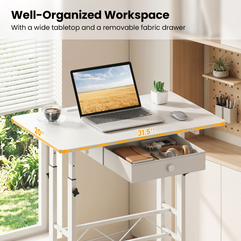 Adjustable Rolling Laptop Desk with Tablet Stand and Drawer image number 5