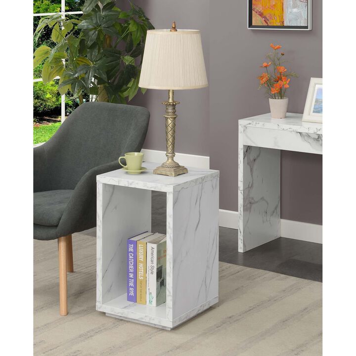 Convenience Concepts Northfield Admiral End Table with Shelf, White Faux Marble