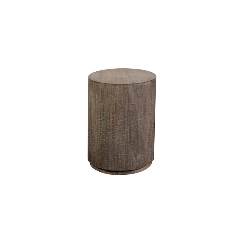 Porter Designs Drum Gray Wash Mango Wood End Table, Gray