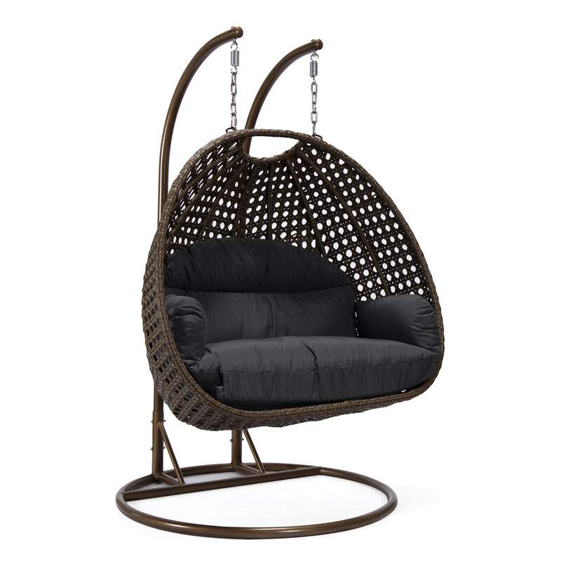 LeisureMod Mendoza Modern Wicker Hanging 2 person Egg Swing Chair Removable Cushion