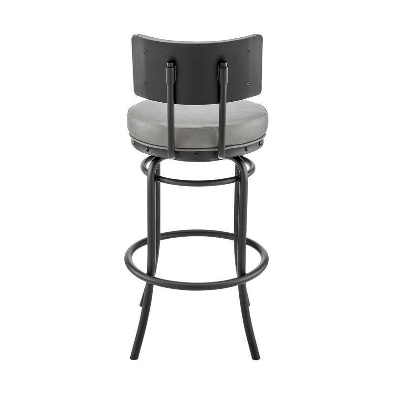 Rees Swivel or Stool in Black Finish with Grey Faux Leather