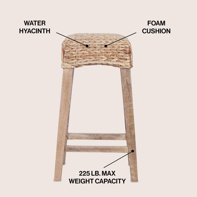 Maui Rustic Bohemian Hyacinth/Wood Backless Stool image number 2