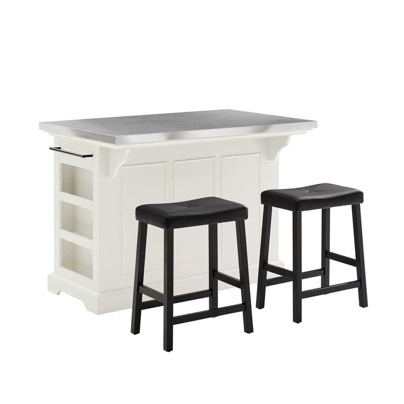 Julia Stainless Steel Top Island W/Uph Saddle Stools