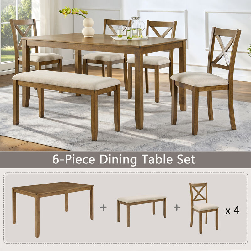 Wurvni 6‑Piece Farmhouse Dining Table Set image number 8