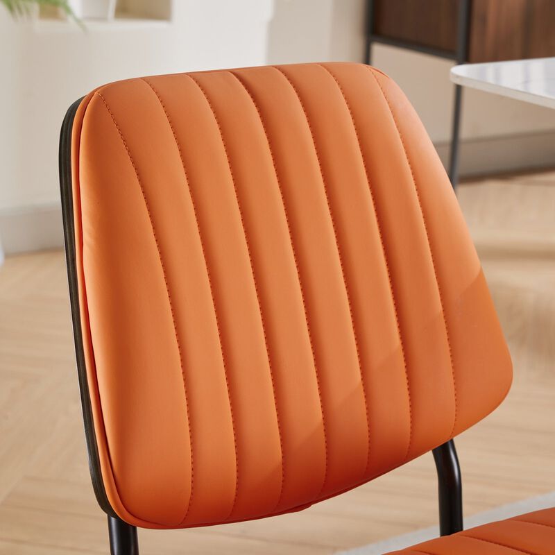 Clihome Dining Chairs Set of 2 Mid Century Modern Retro Faux Leather Chair with Walnut Bentwood Back Upholstered Seat Metal Legs Adjustable Foot for Kitchen Dining Room Chairs
