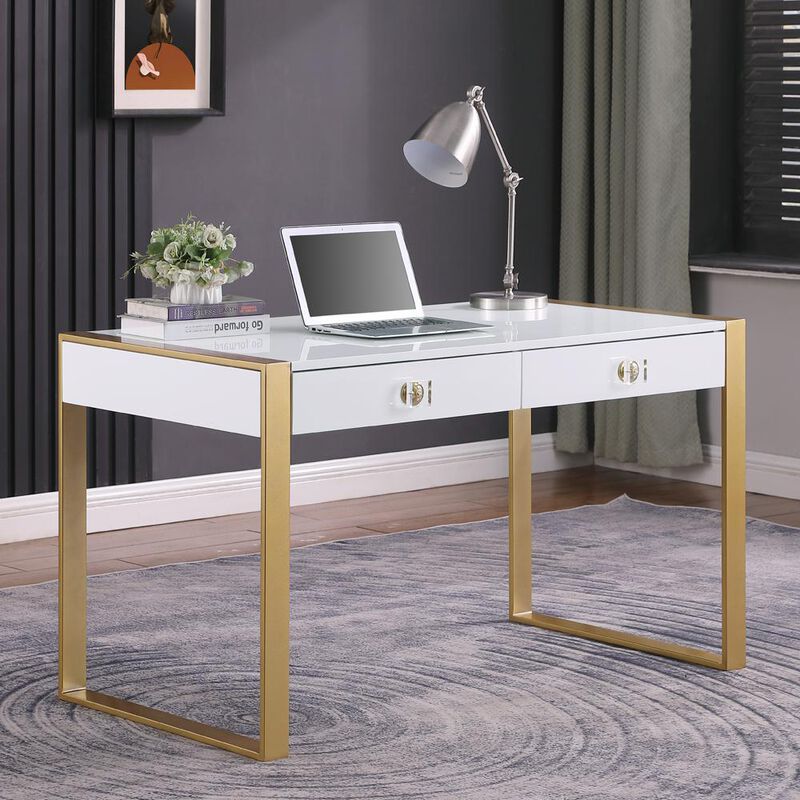 Best Master Furniture Erato White with Gold Legs Computer Desk