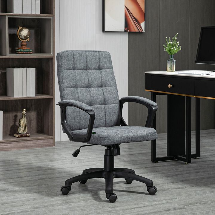 Fabric Office Chair, Computer Desk Chair, Task Chair with Arms with Adjustable Height, Swivel Wheels, Mid Back, Arms, Charcoal Gray