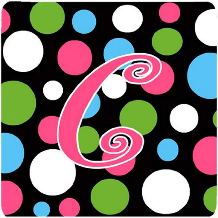 Caroline's Treasures CJ1038-CFC Monogram-Polkadots and Pink Foam Coasters (Set of 4), Initial Letter C, 3.5 H x 3.5 W, Multicolor