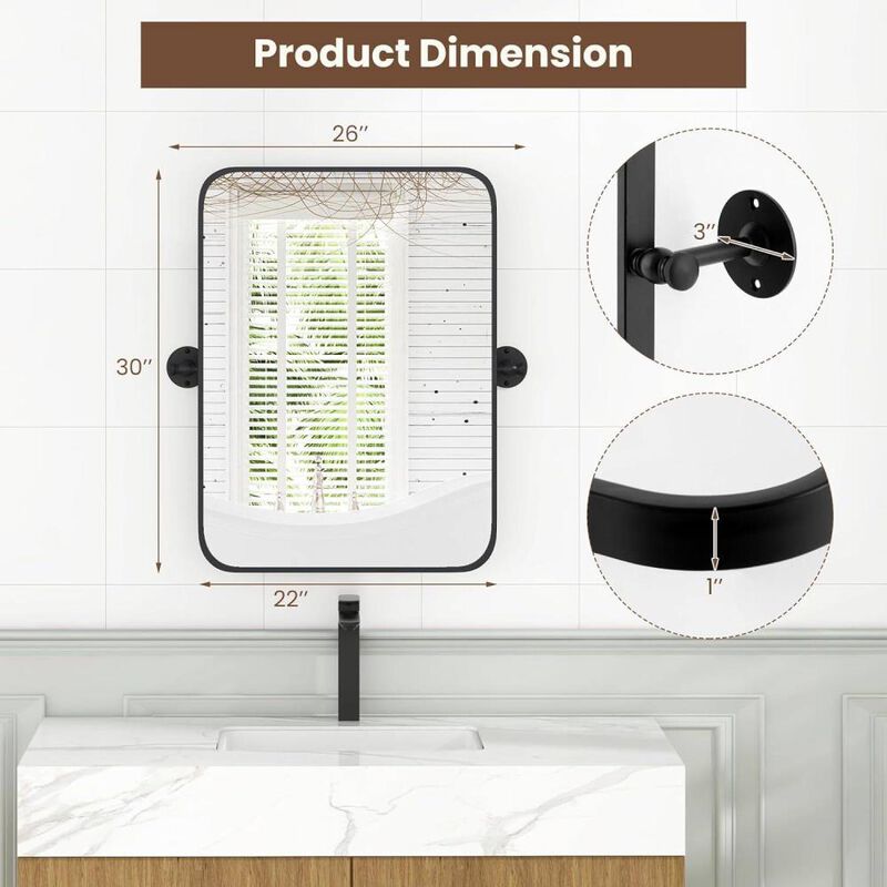 Hivvago 30 x 22 inch Bathroom Wall Mirror with Easy Tilt Pivot and Black Frame