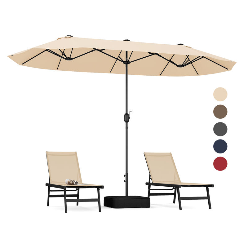 Double-Sided Patio Twin Table Umbrella with Crank Handle