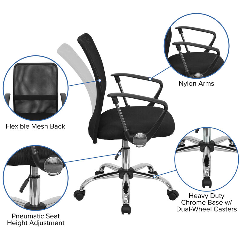 Jenkins Mid-Back Mesh Swivel Task Office Chair with Lumbar Support Band and Arms image number 4