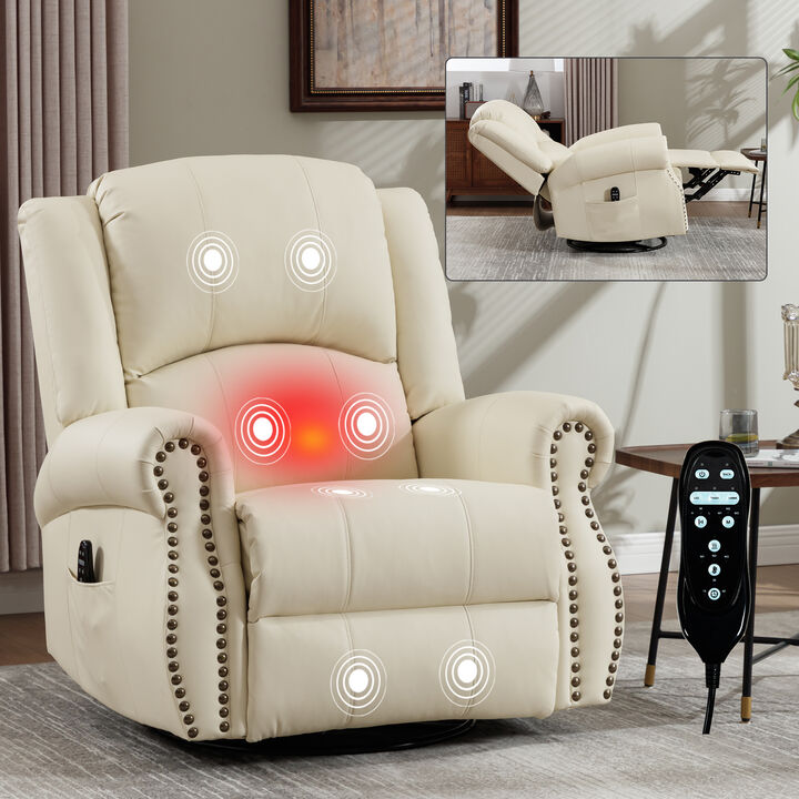 Faux Leather Recliner Chair Rocker Swivel Chair Manual Recliner with Heat & Massage