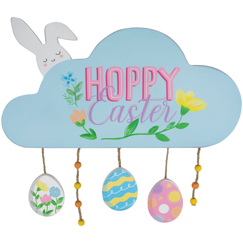 Hoppy Easter Wooden Wall Sign with Bunny and Eggs - 15.75"