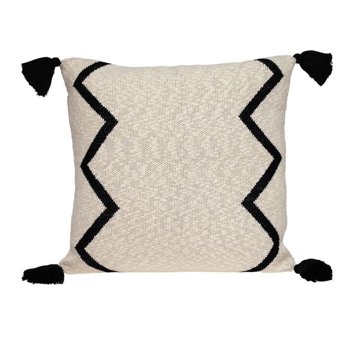 20" Beige and Black Knitted Chevron Pattern Square Throw Pillow