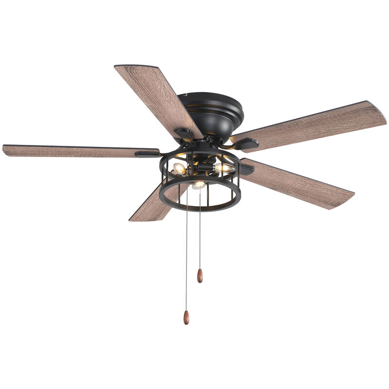 Breezary 52-inch Flush Mount Matte Black Industrial Ceiling Fan with Pull Chain(5-blade) image number 0
