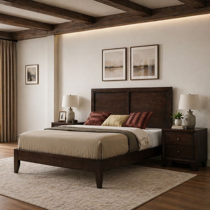 Queen Size Bedroom Set, Brown Finish, 2-Piece Set with Bed and Nightstand
