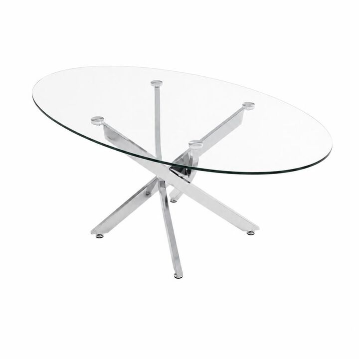 GOODSILO Modern Oval Coffee Table with Tempered Glass Tabletop and Metal Legs Minimalist Side Tea Table for Living Room