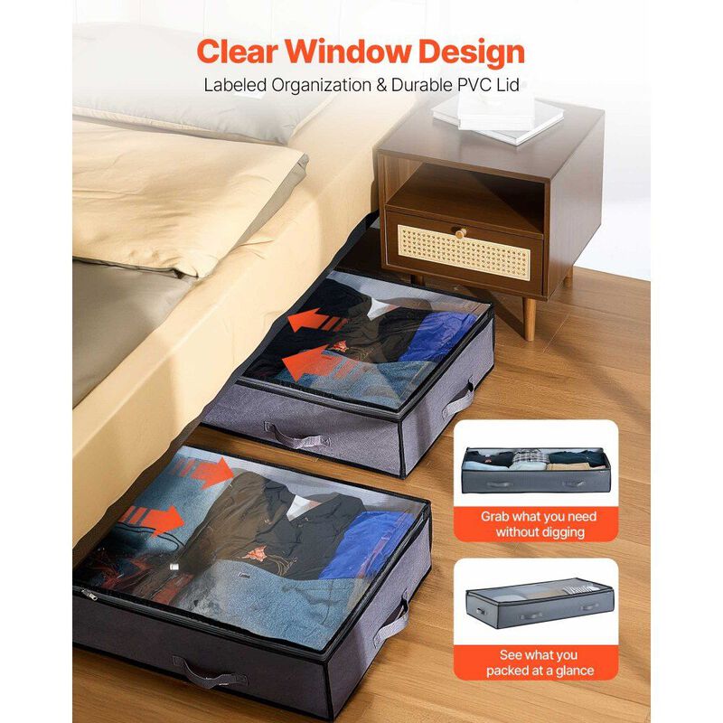 6 Pack Under Bed Storage Bins with Clear Lids for Clothes, Shoes, and Bedroom Use-Grey image number 4