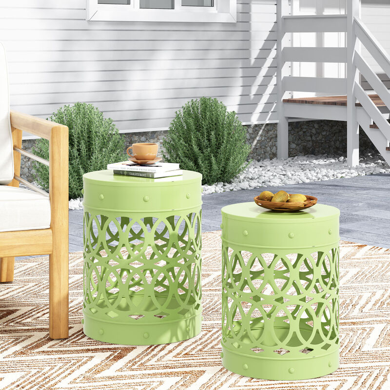 Merax Set of 2 Nesting Cylindrical Side Tables with Iron Cutout Frame image number 2