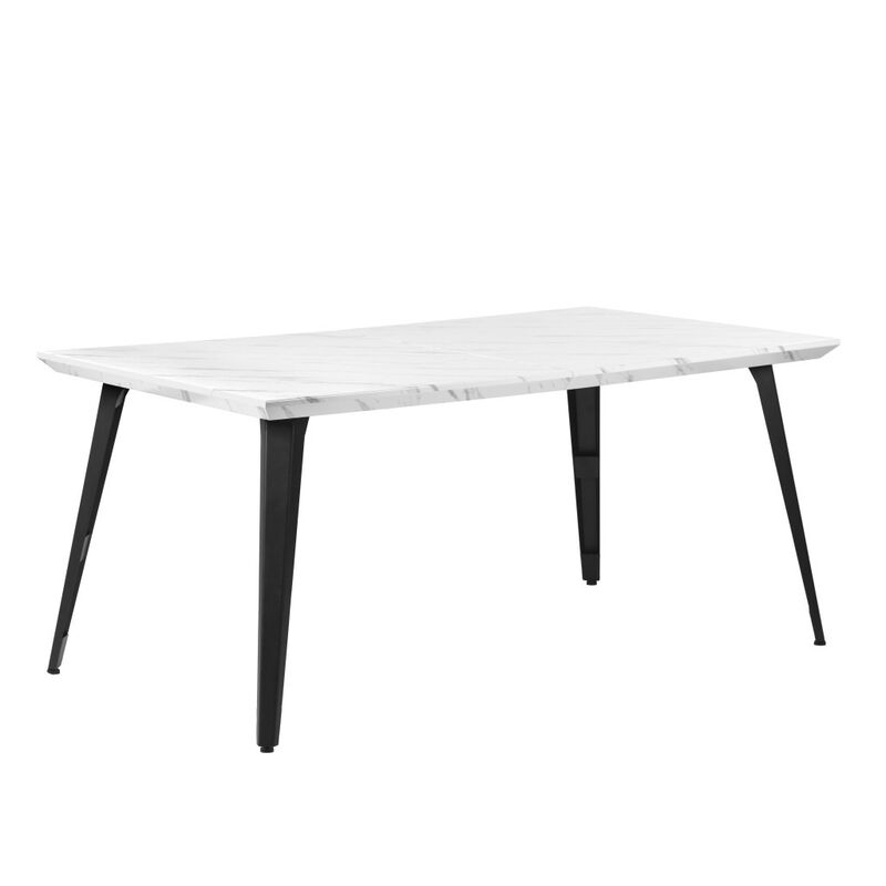 HomeRoots 63" White and Black Faux Marble and Metal Dining Table