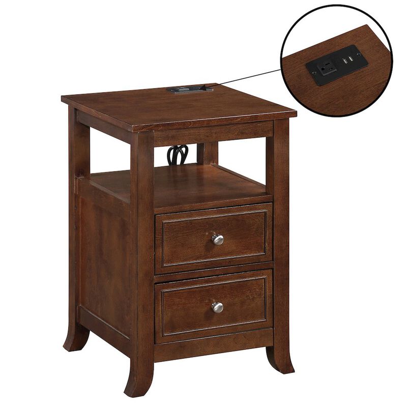 Convenience Concepts Melbourne 2 Drawer End Table with Charging Station and Shelf