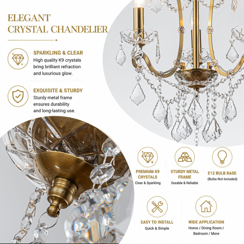 Crystal Chandelier with Brass Finish, Modern Glam 3-Light Ceiling Fixture image number 5