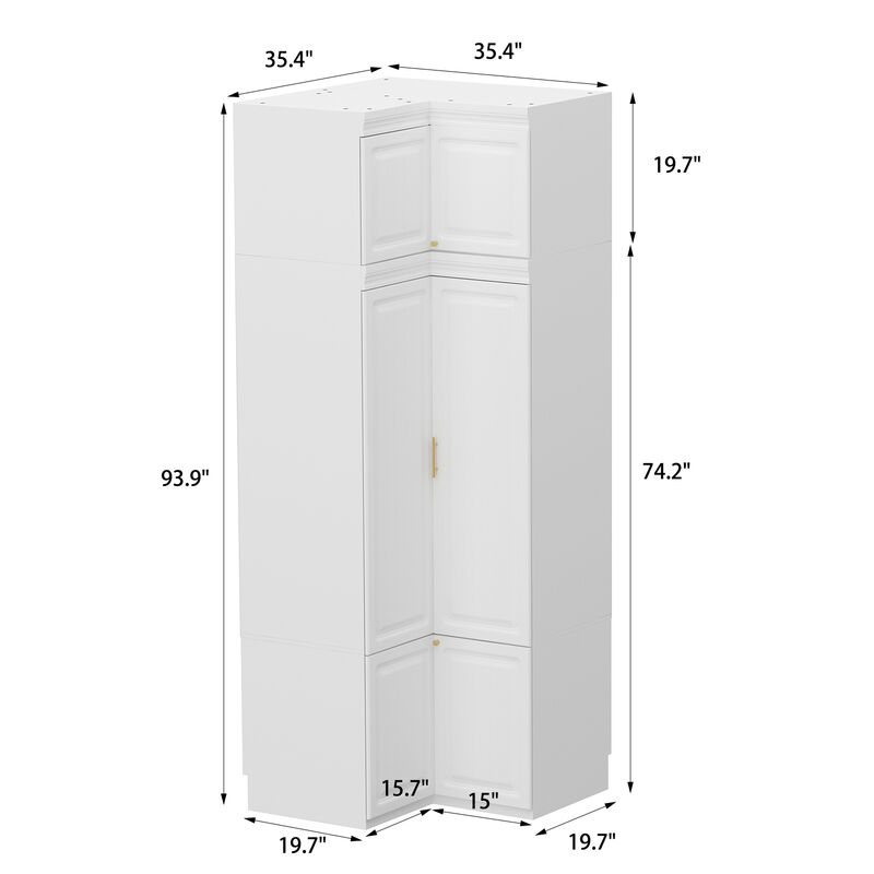 FUFU&GAGA  Tall Corner Wardrobe with Adjustable Shelves and Hanging Rod, (35.4" W x 35.4" D x 93.9" H),White